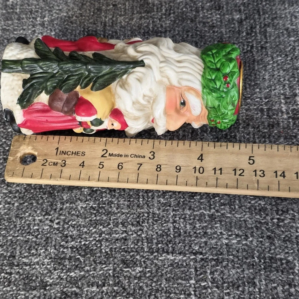 Vtg Brinnco Santa Claus Hand Painted Ceramic Candle Holder Christmas Decor 4.25